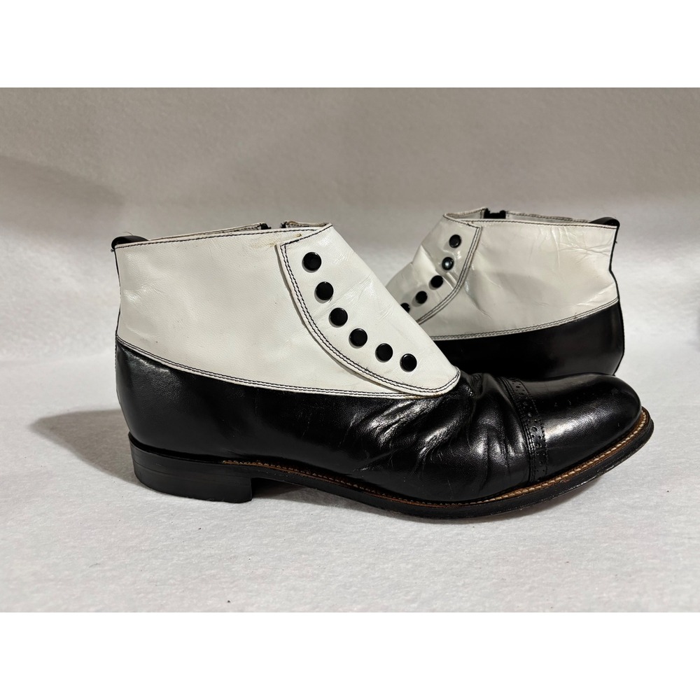 Stacy Adams Madison Black White Leather Spats Boots Mens 11 D 00026-111